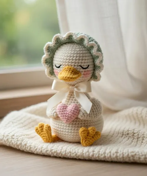 Crochet Duck with Bonnet – Handmade Duckling Plush Gift