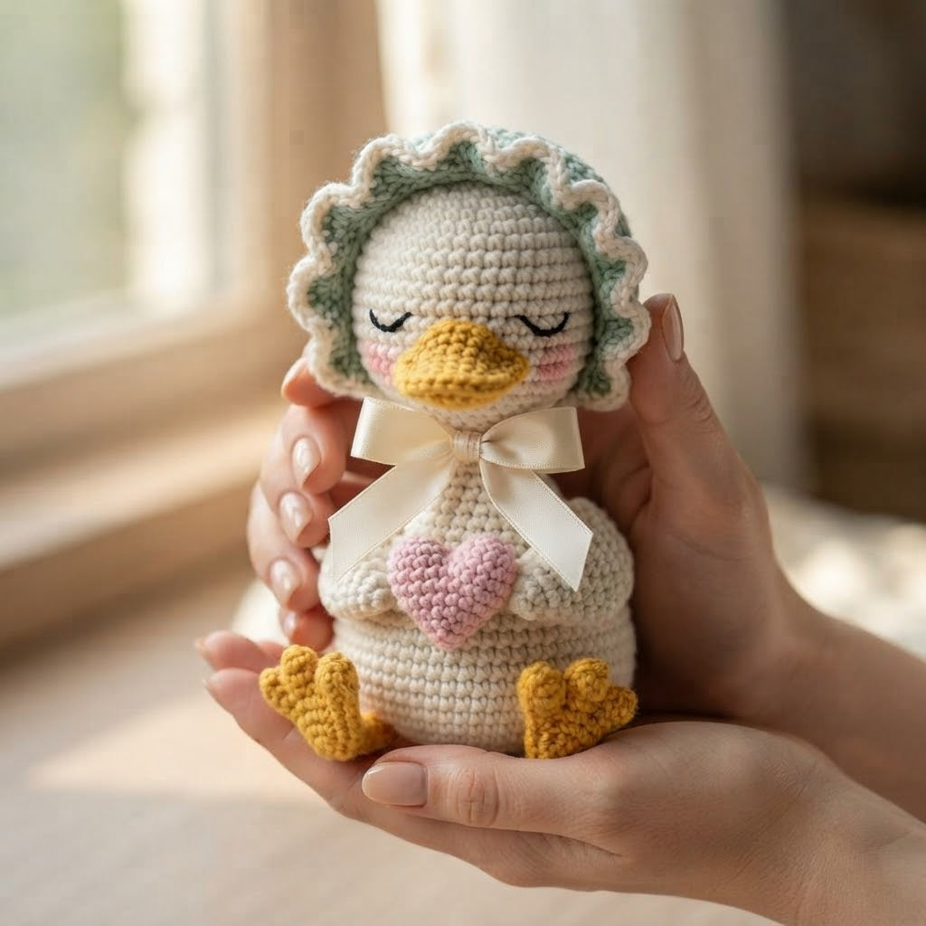 Crochet Duck with Bonnet – Handmade Duckling Plush Gift