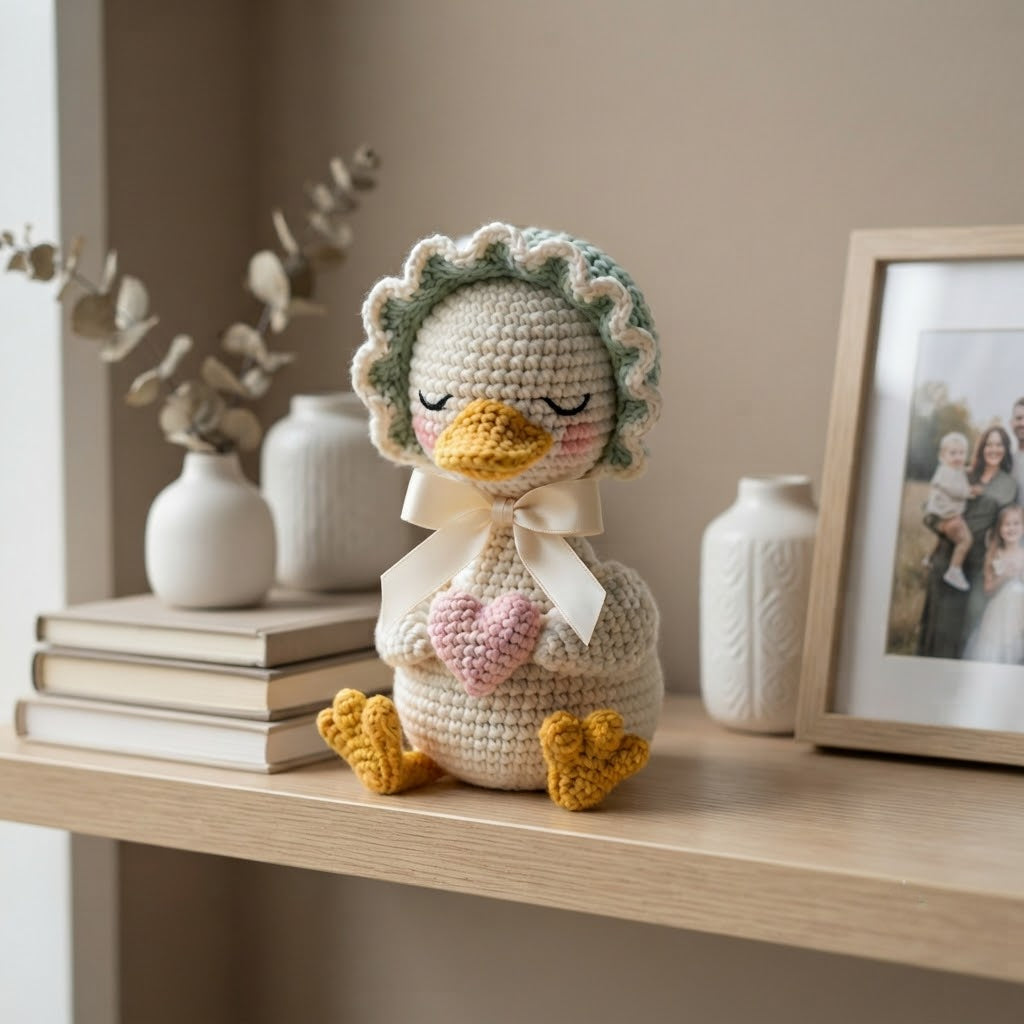 Crochet Duck with Bonnet – Handmade Duckling Plush Gift