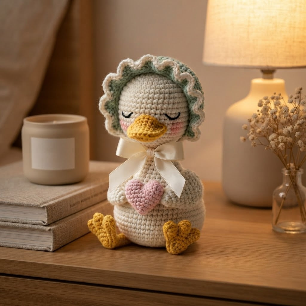 Crochet Duck with Bonnet – Handmade Duckling Plush Gift