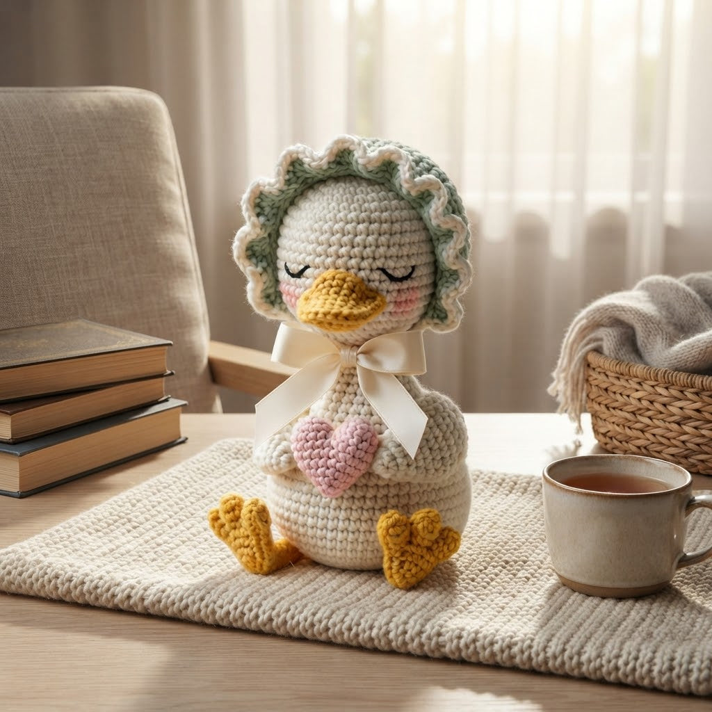 Crochet Duck with Bonnet – Handmade Duckling Plush Gift