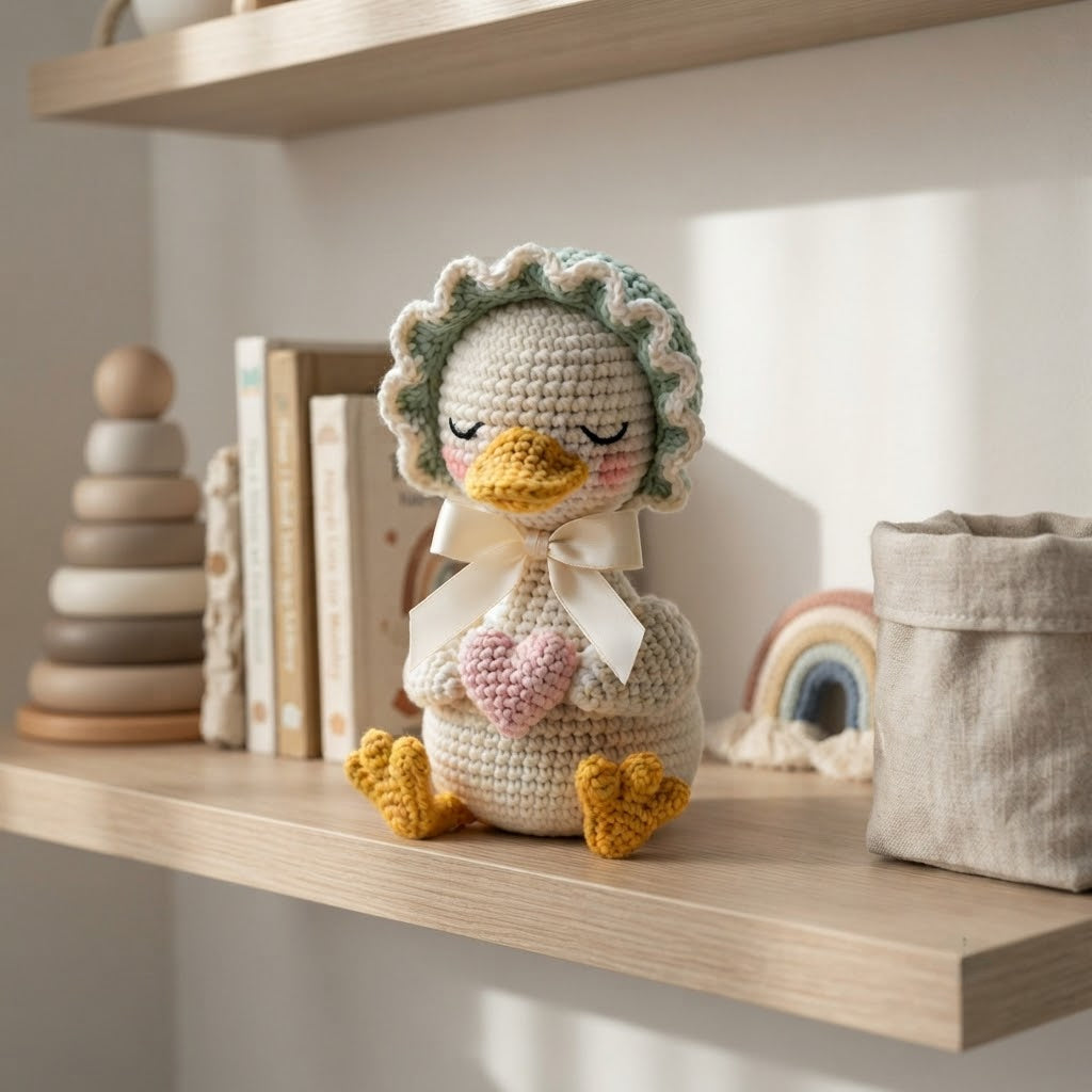 Crochet Duck with Bonnet – Handmade Duckling Plush Gift