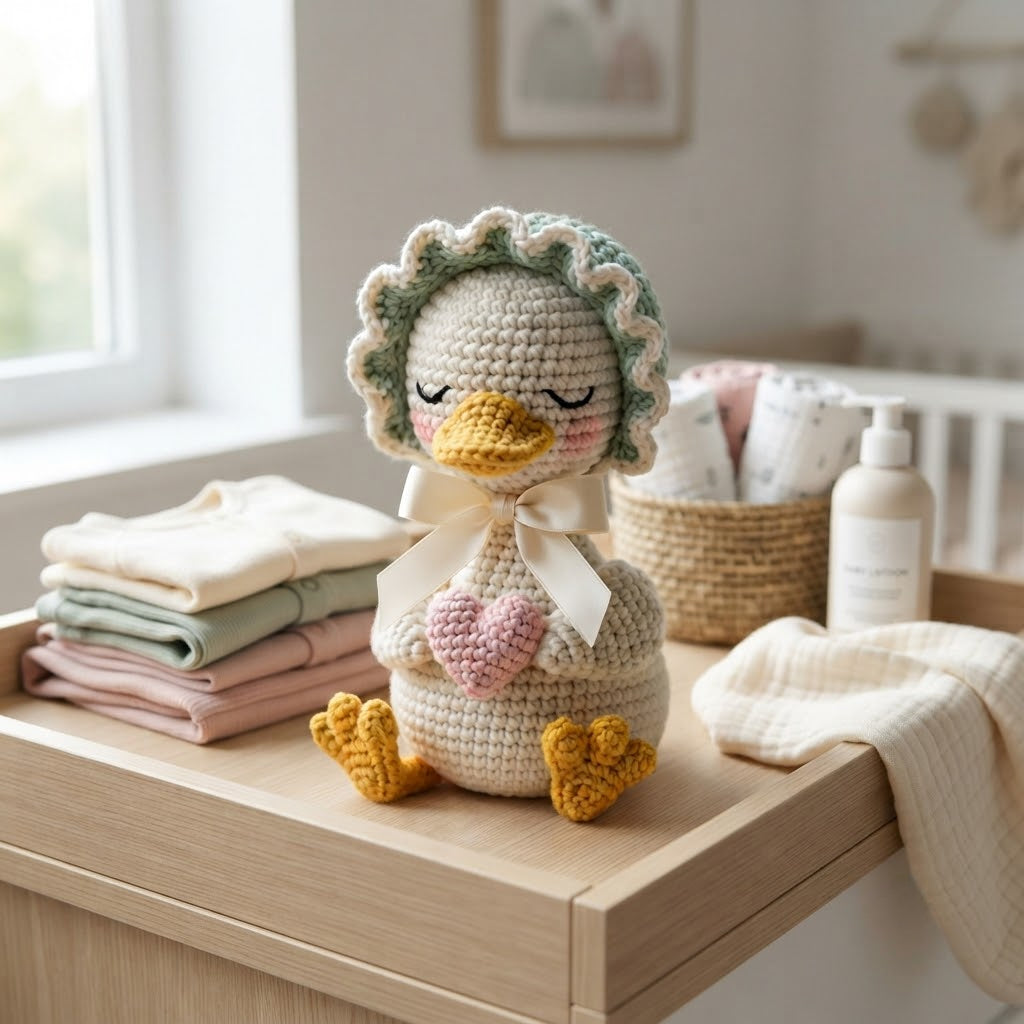 Crochet Duck with Bonnet – Handmade Duckling Plush Gift