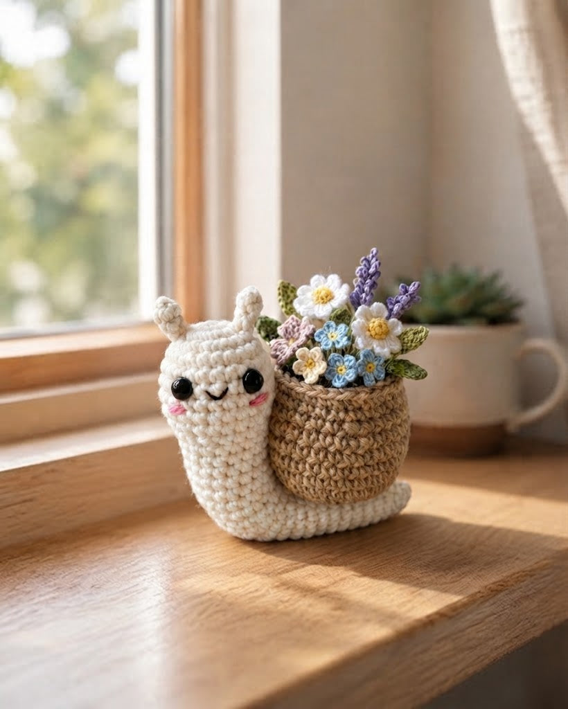 Crochet Snail with Flower – Handmade Amigurumi Plush