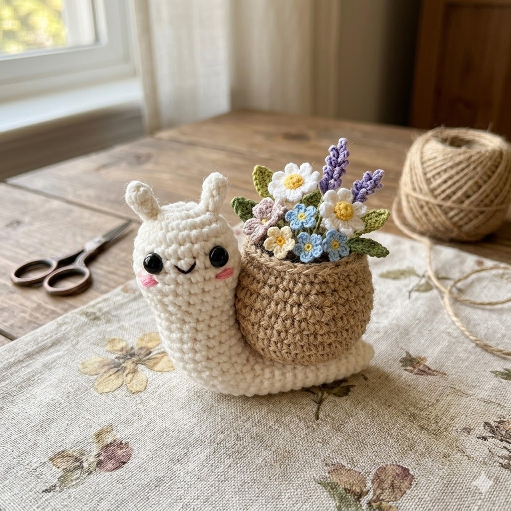 Crochet Snail with Flower – Handmade Amigurumi Plush
