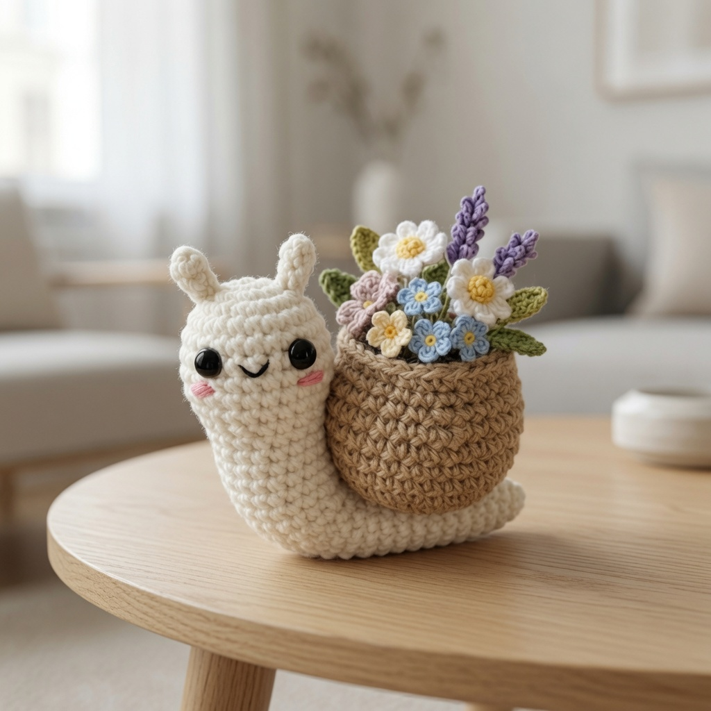 Crochet Snail with Flower – Handmade Amigurumi Plush