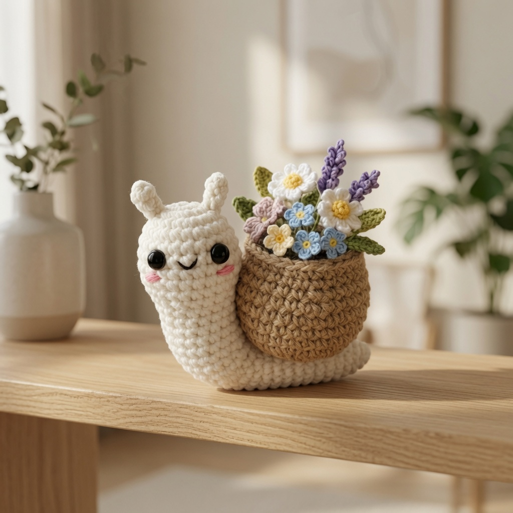 Crochet Snail with Flower – Handmade Amigurumi Plush