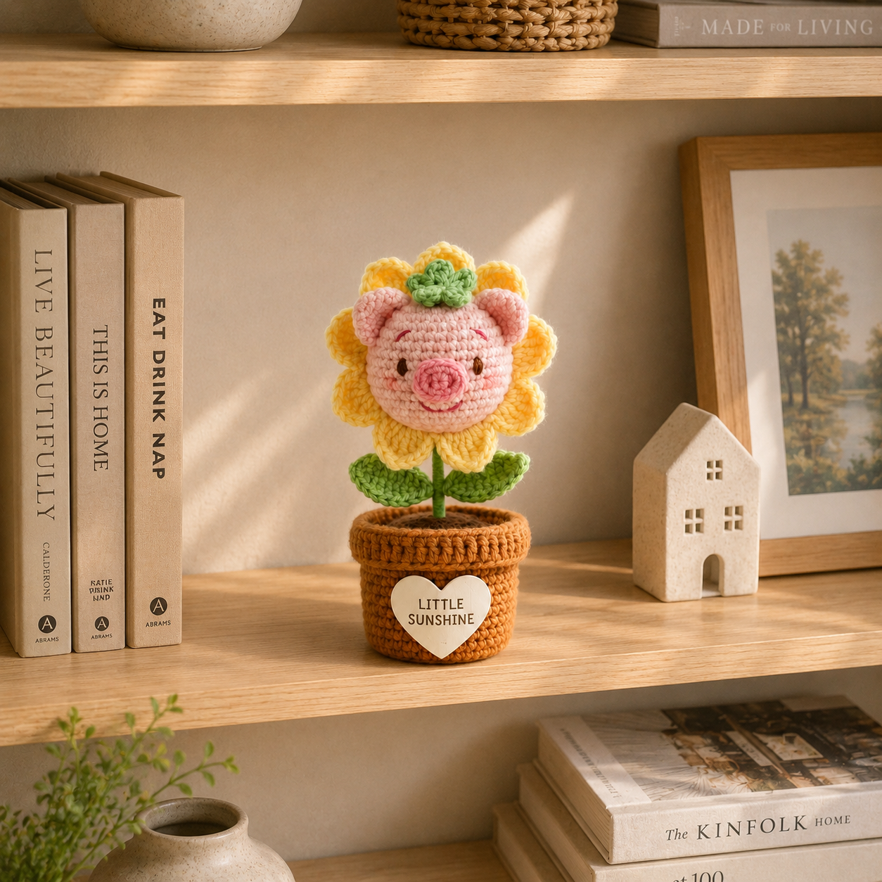 Crochet Pig Sunflower Flower Pot – Handmade Amigurumi Desk Decor