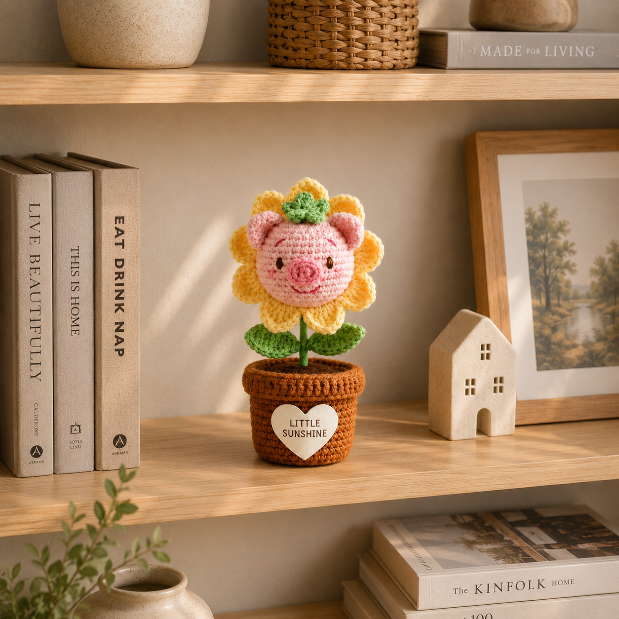 Crochet Pig Sunflower Flower Pot – Handmade Amigurumi Desk Decor