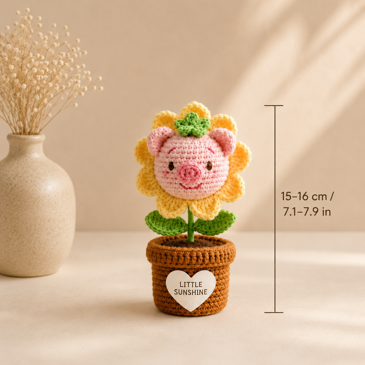 Crochet Pig Sunflower Flower Pot – Handmade Amigurumi Desk Decor