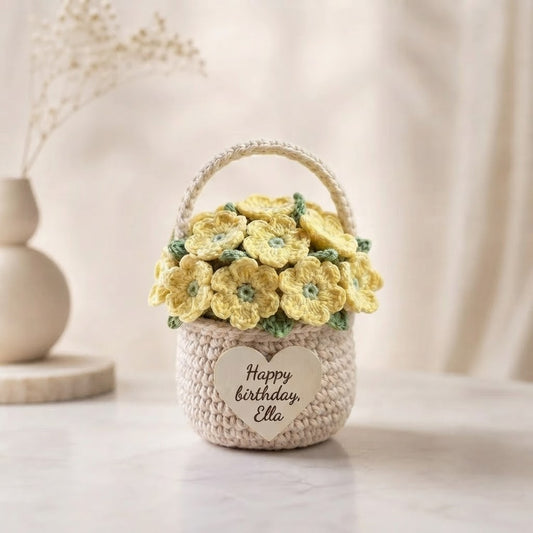 Yellow Crochet Flower Basket – Handmade Personalized Floral Gift