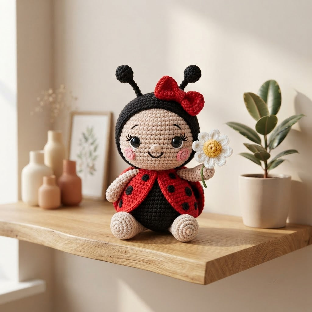 Crochet Ladybird Doll with Daisy – Handmade Ladybird Plush Toy for Kids