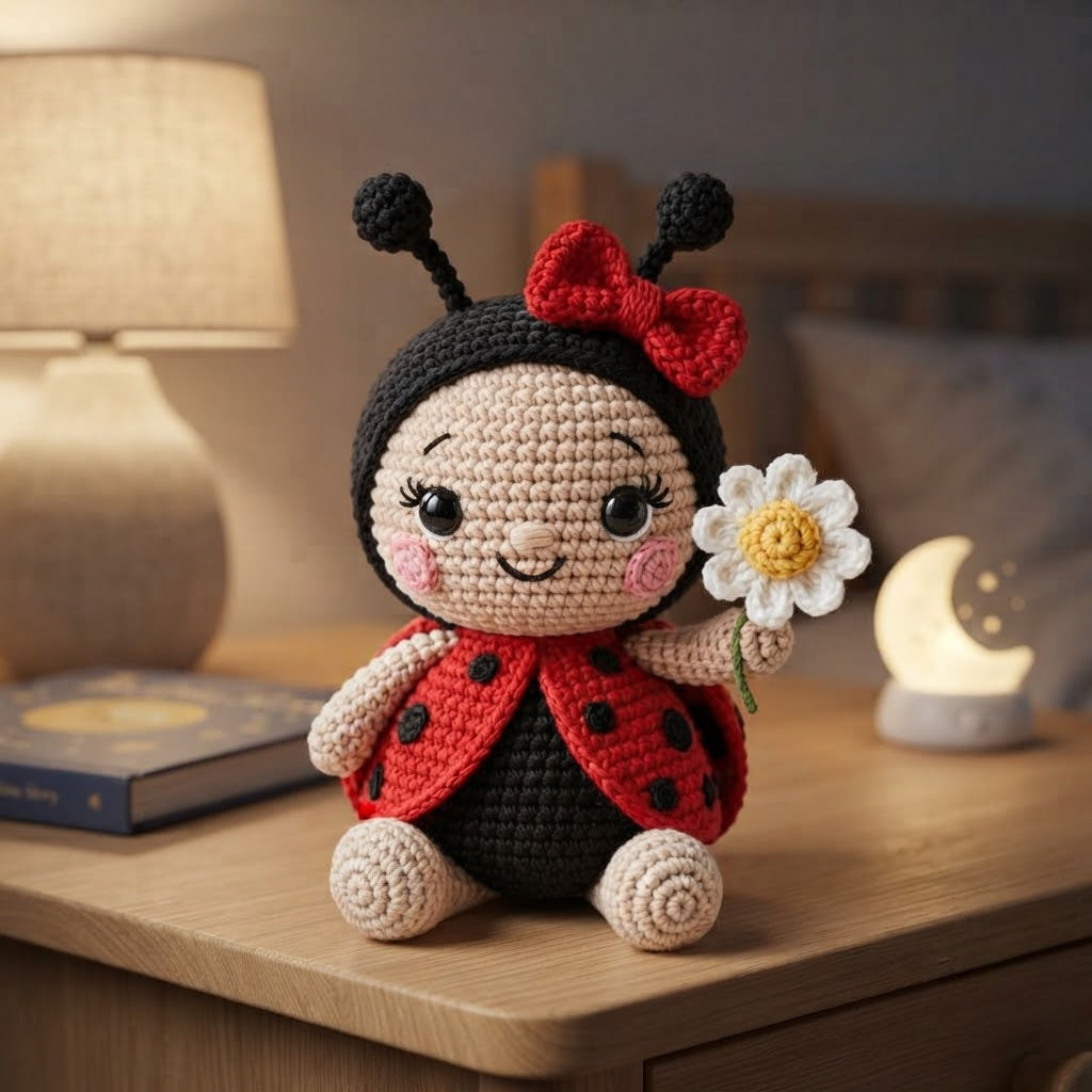 Crochet Ladybird Doll with Daisy – Handmade Ladybird Plush Toy for Kids