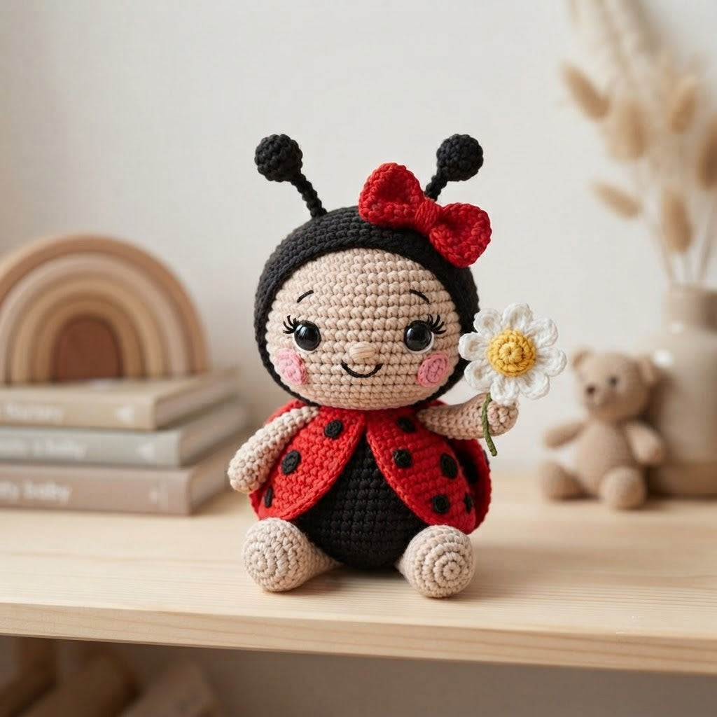 Crochet Ladybird Doll with Daisy – Handmade Ladybird Plush Toy for Kids