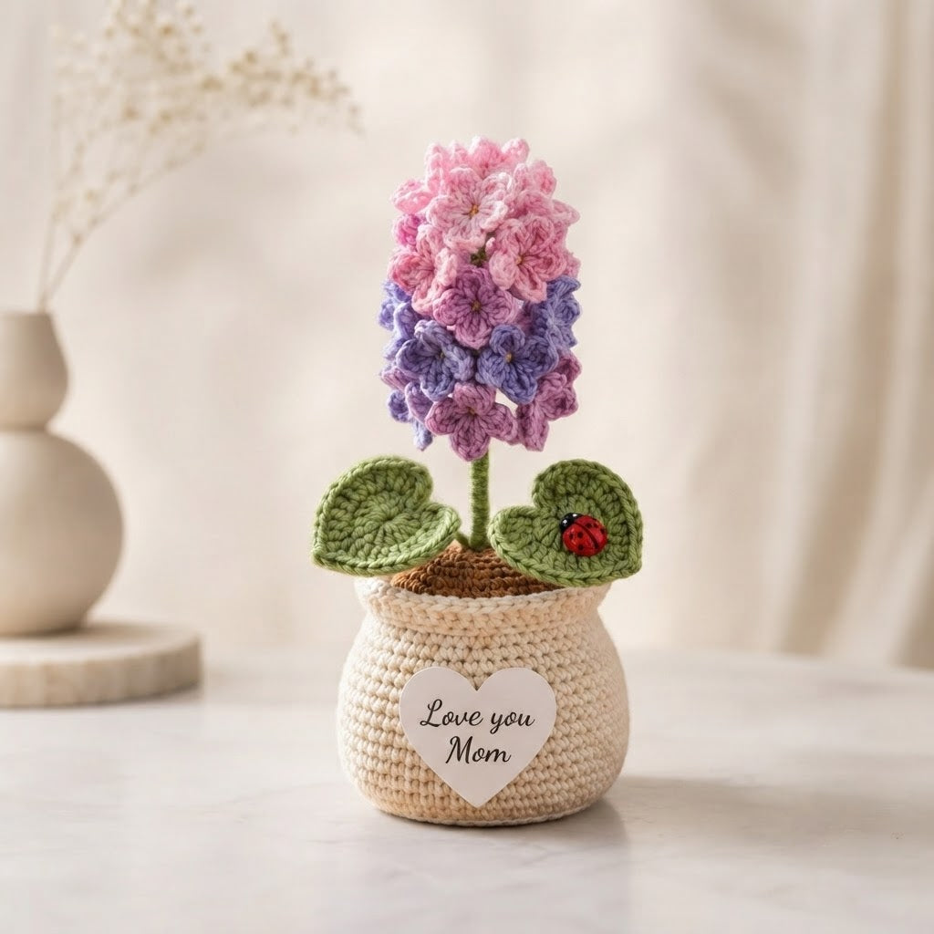 Crochet Flower Pot – Handmade Lavender & Hyacinth Gift