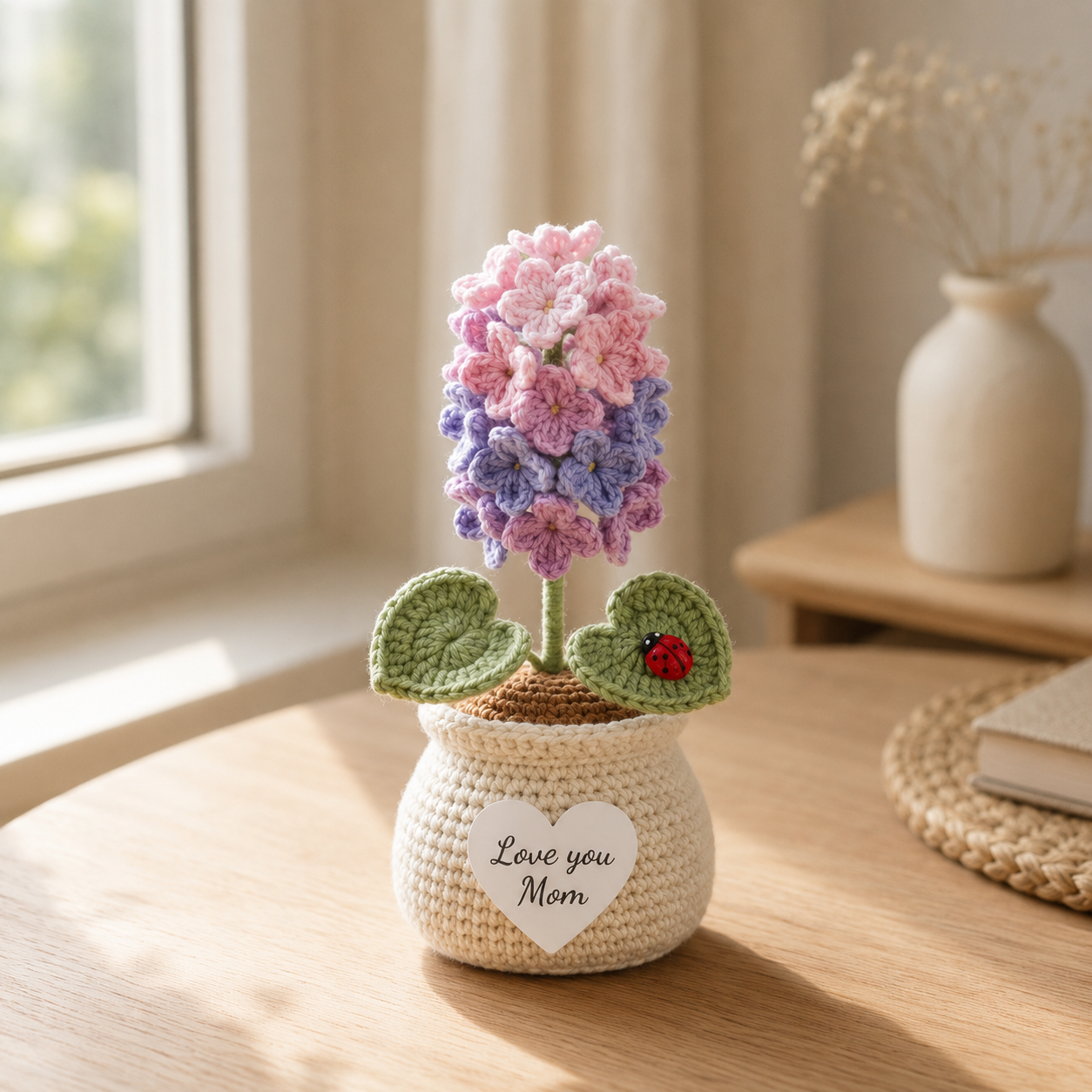 Crochet Flower Pot – Handmade Lavender & Hyacinth Gift