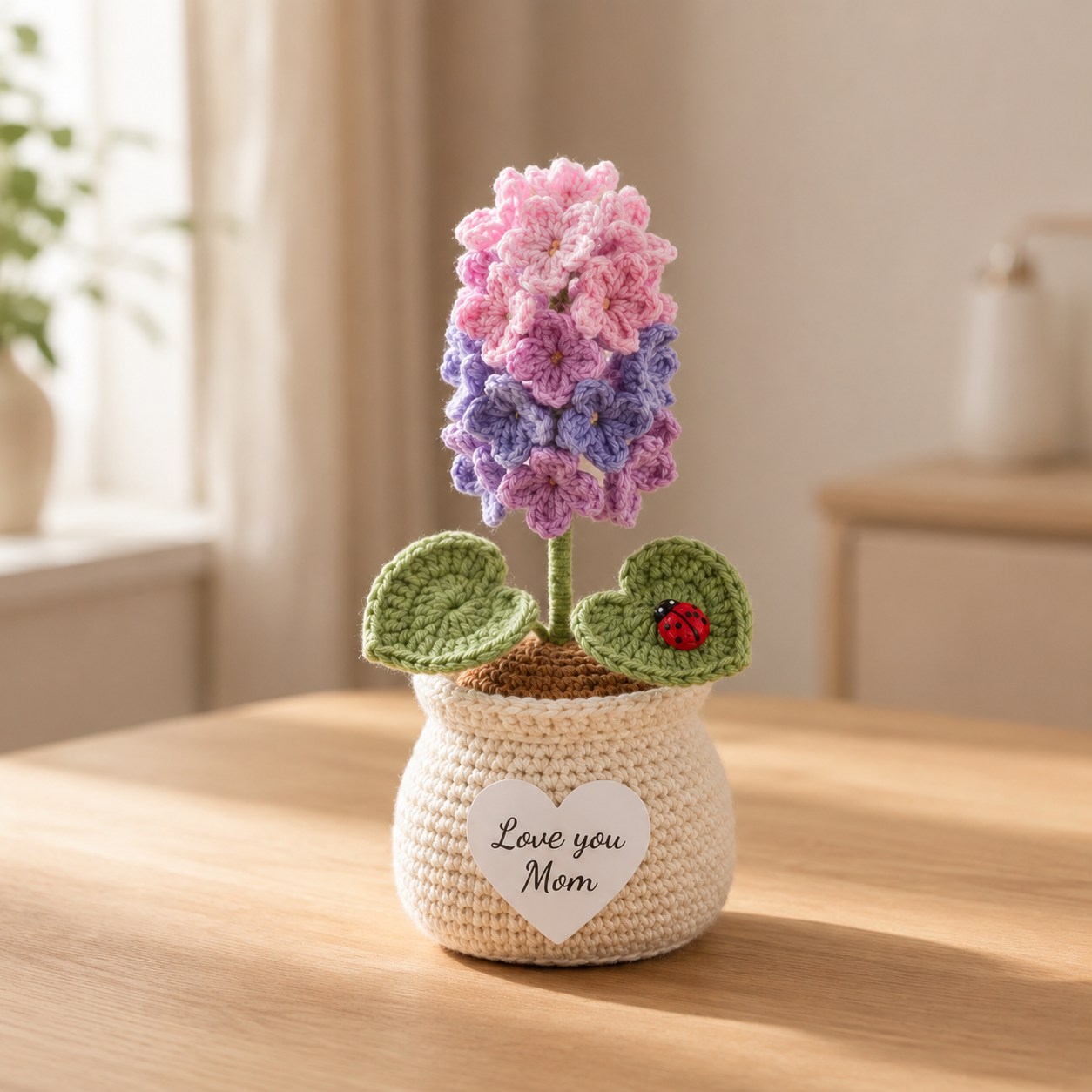 Crochet Flower Pot – Handmade Lavender & Hyacinth Gift