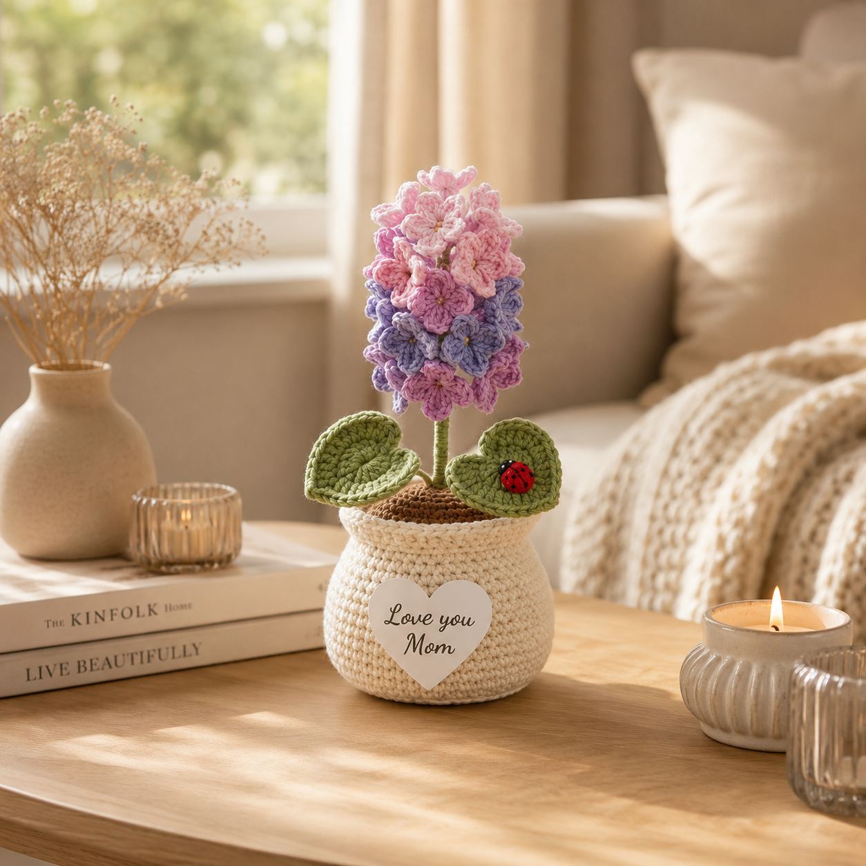 Crochet Flower Pot – Handmade Lavender & Hyacinth Gift
