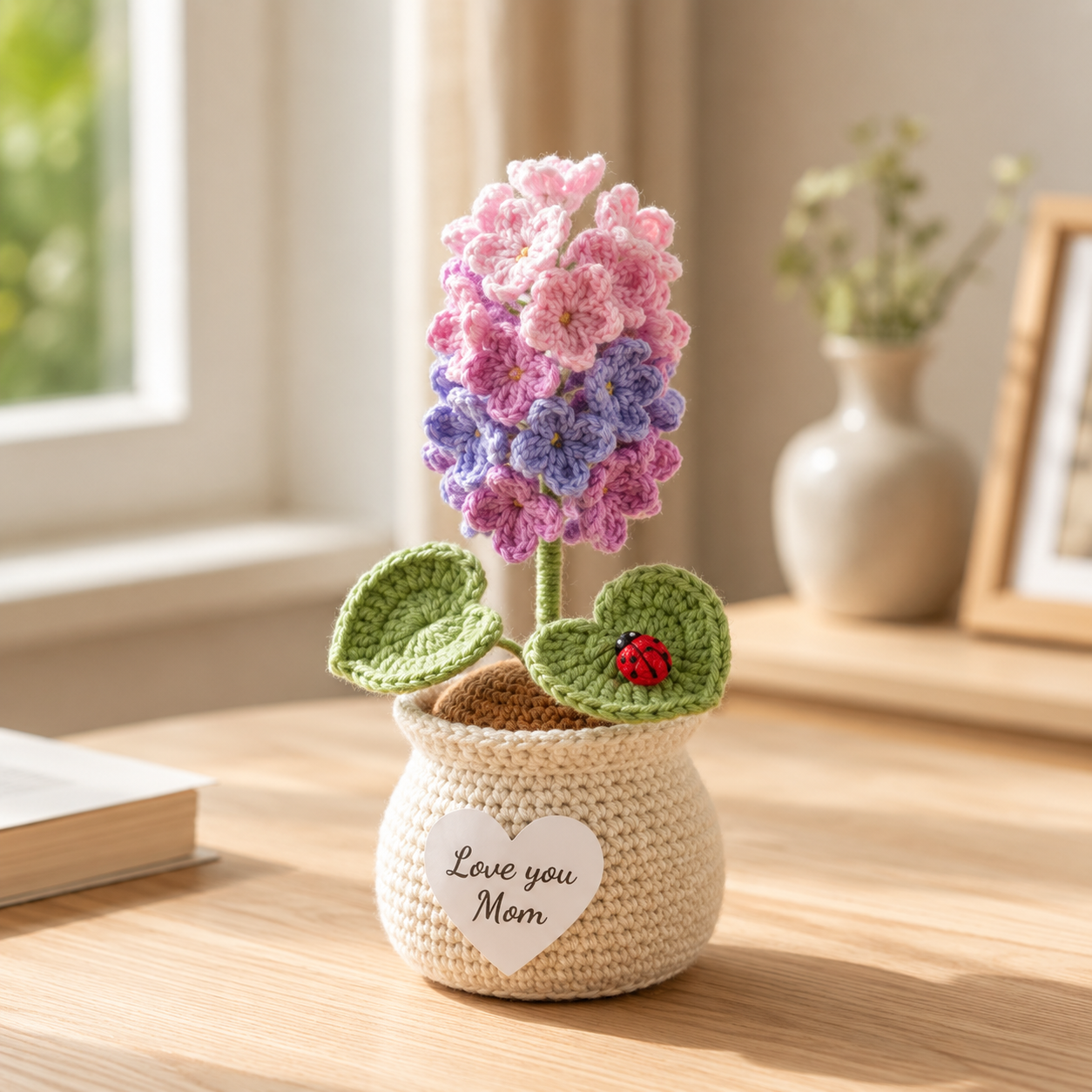 Crochet Flower Pot – Handmade Lavender & Hyacinth Gift