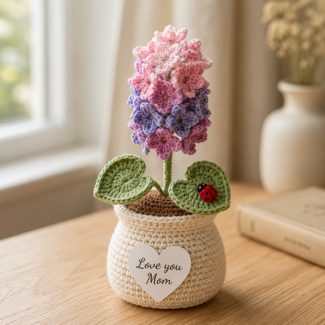 Crochet Flower Pot – Handmade Lavender & Hyacinth Gift