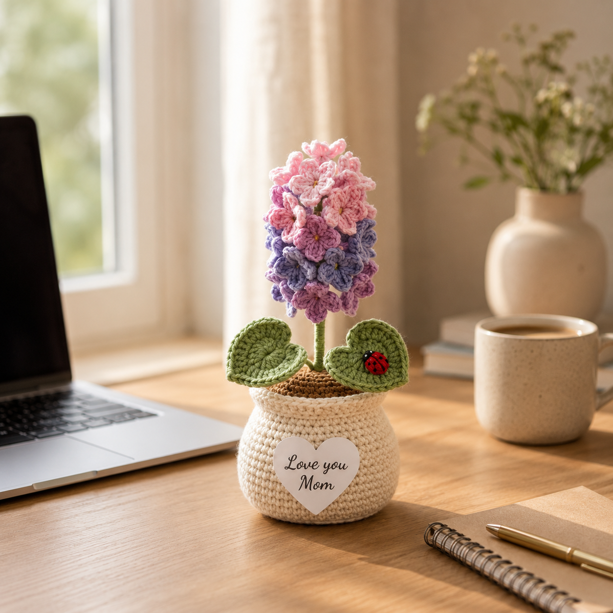 Crochet Flower Pot – Handmade Lavender & Hyacinth Gift