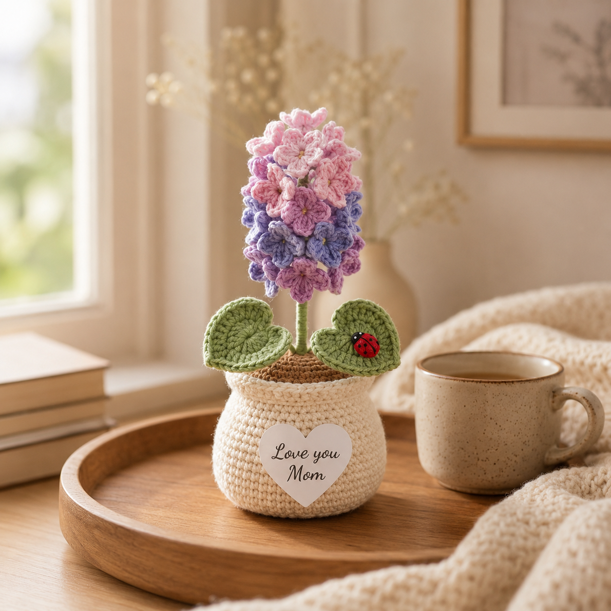 Crochet Flower Pot – Handmade Lavender & Hyacinth Gift