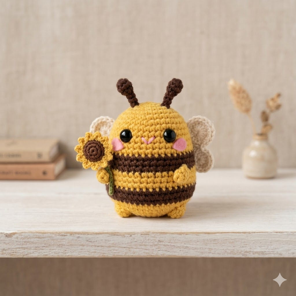 Crochet Bumble Bee with Sunflower – Handmade Bee Plush