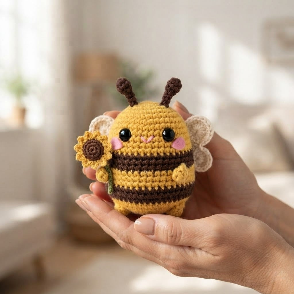 Crochet Bumble Bee with Sunflower – Handmade Bee Plush