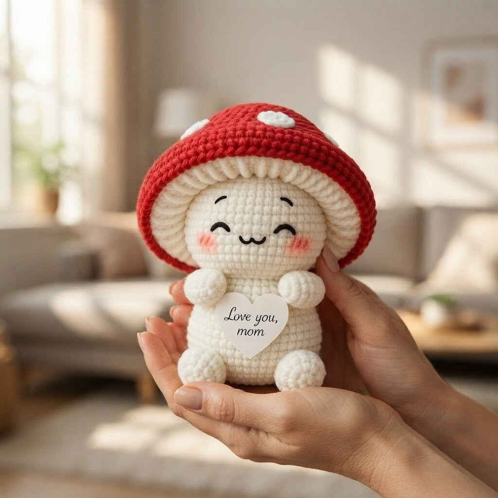 Crochet Red Mushroom Plush – Handmade Gift for Mom