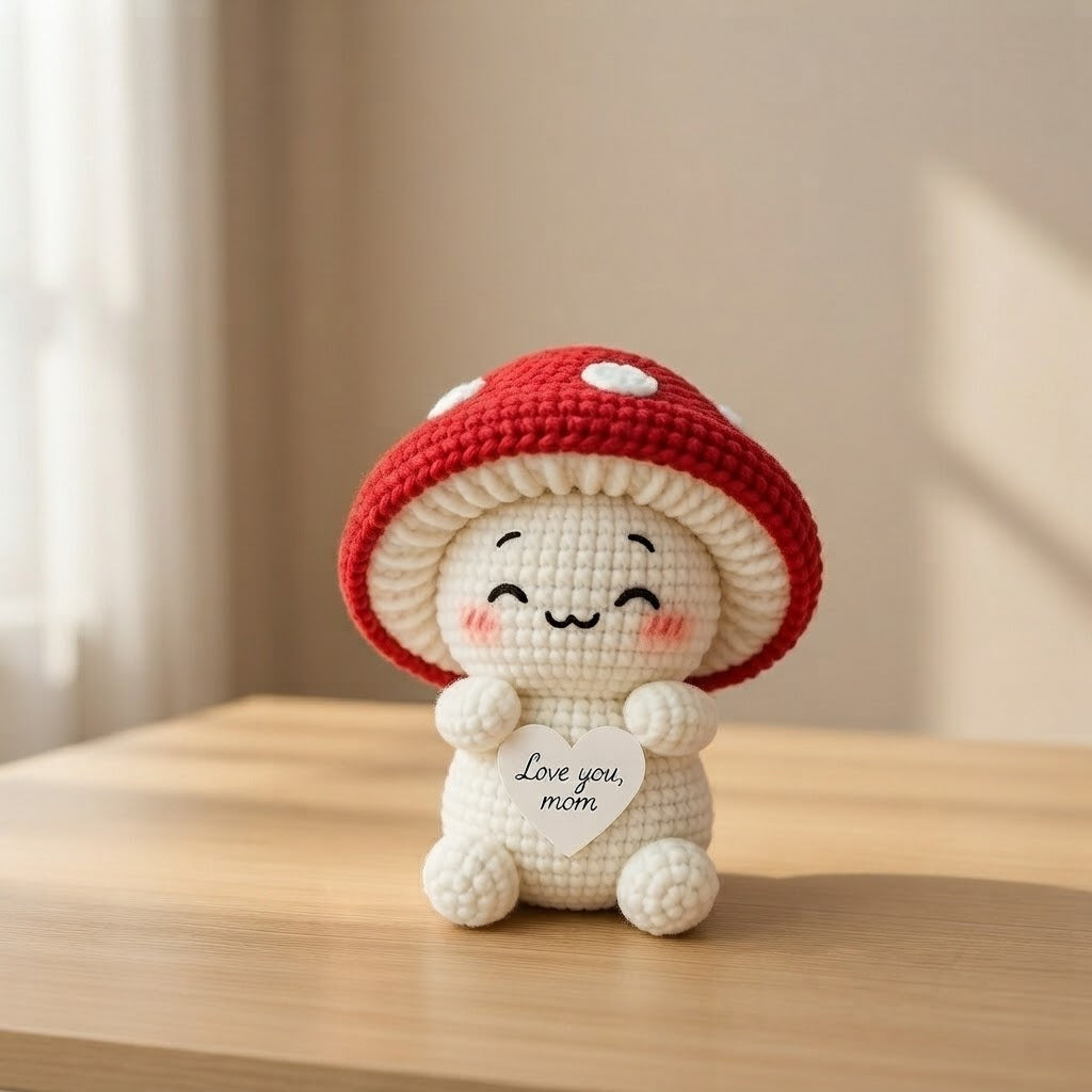 Crochet Red Mushroom Plush – Handmade Gift for Mom