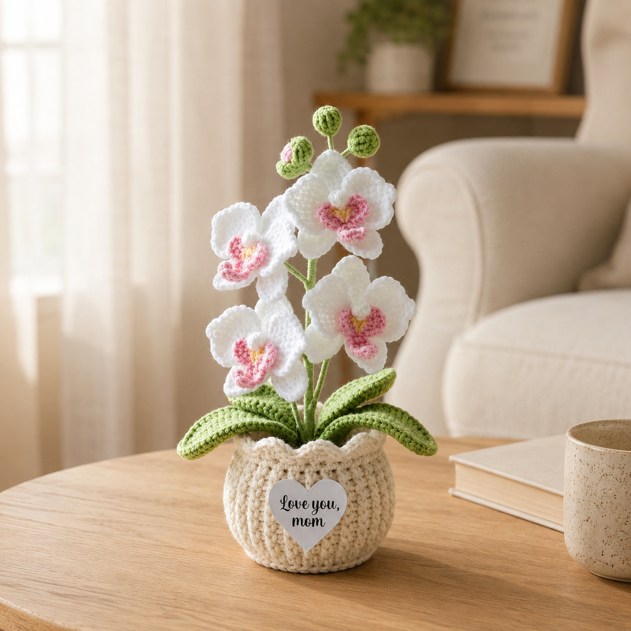 Crochet Orchid Pot – Handmade Orchid Flower Gift & Desk Decor