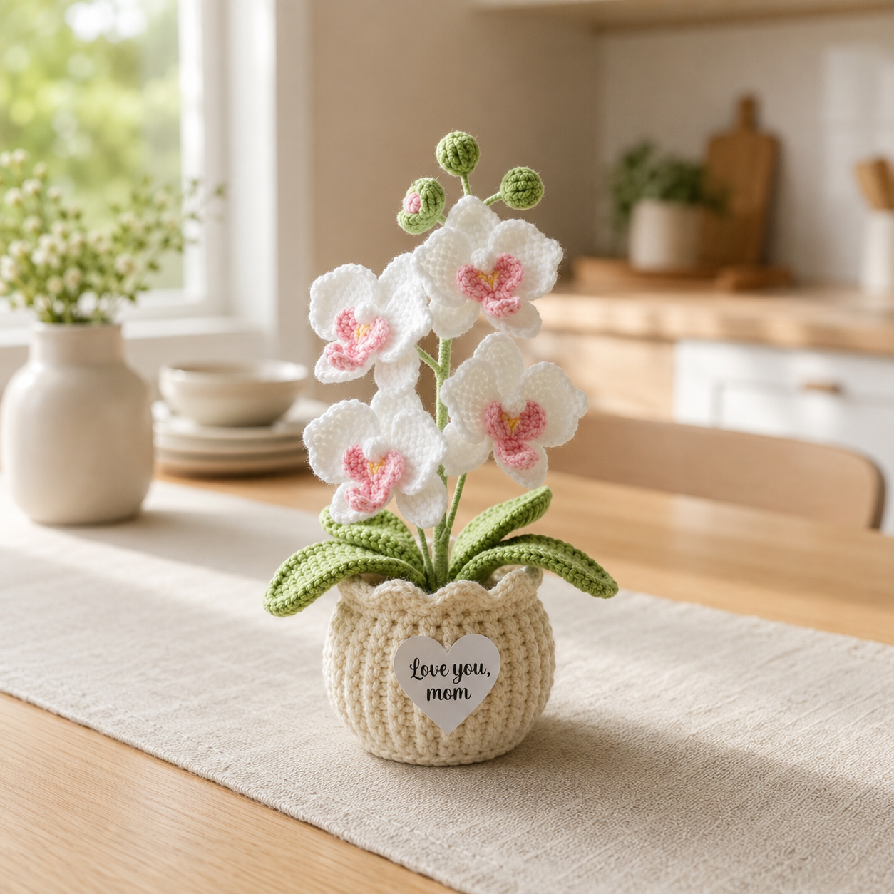 Crochet Orchid Pot – Handmade Orchid Flower Gift & Desk Decor