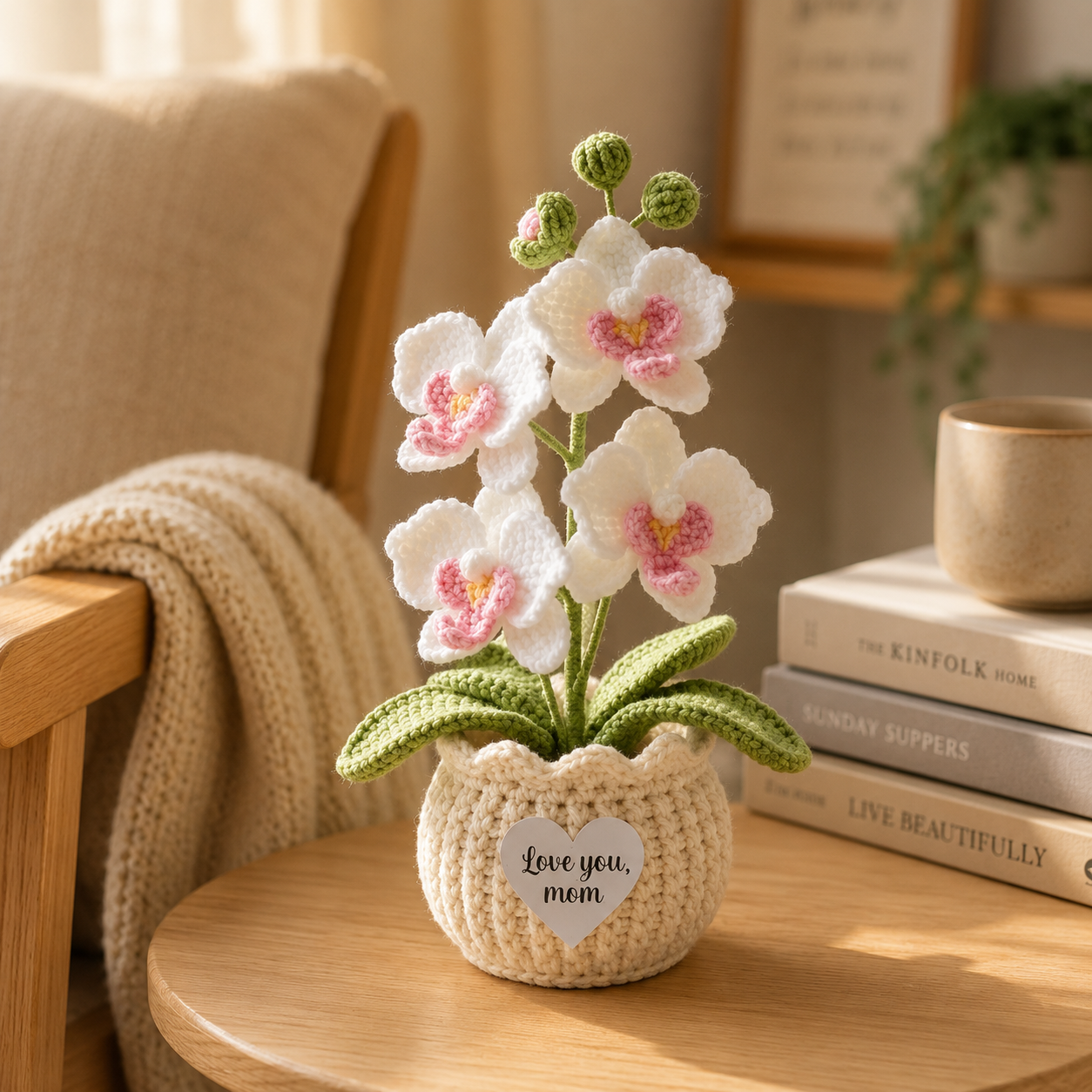Crochet Orchid Pot – Handmade Orchid Flower Gift & Desk Decor
