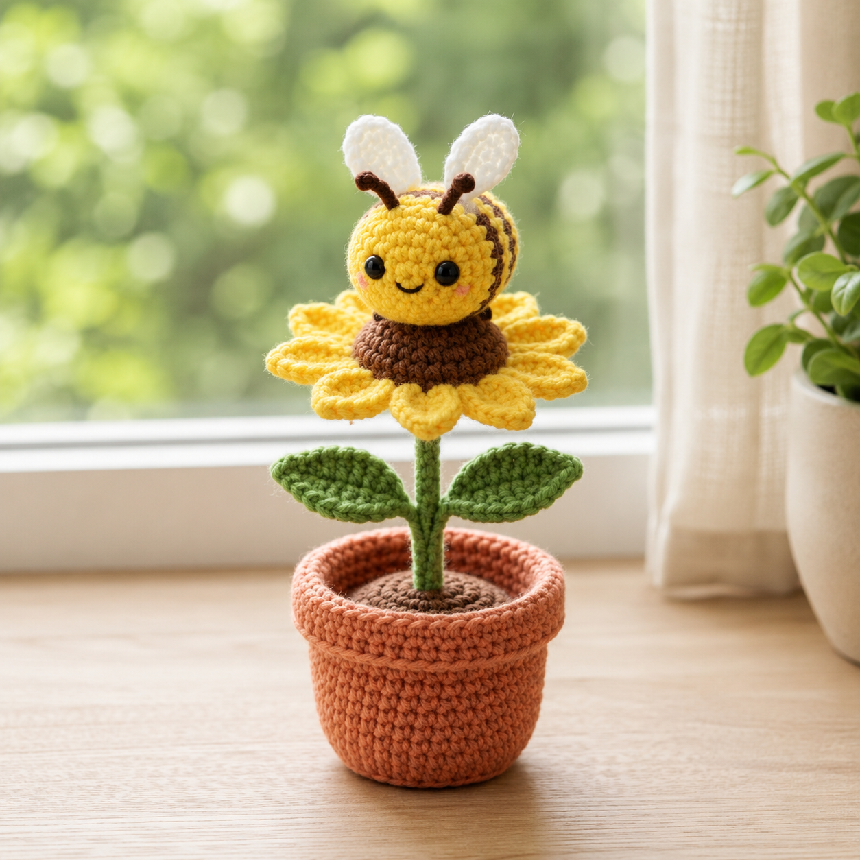 Crochet Sunflower Bee Potted Plant – Handmade Bee Flower Decor
