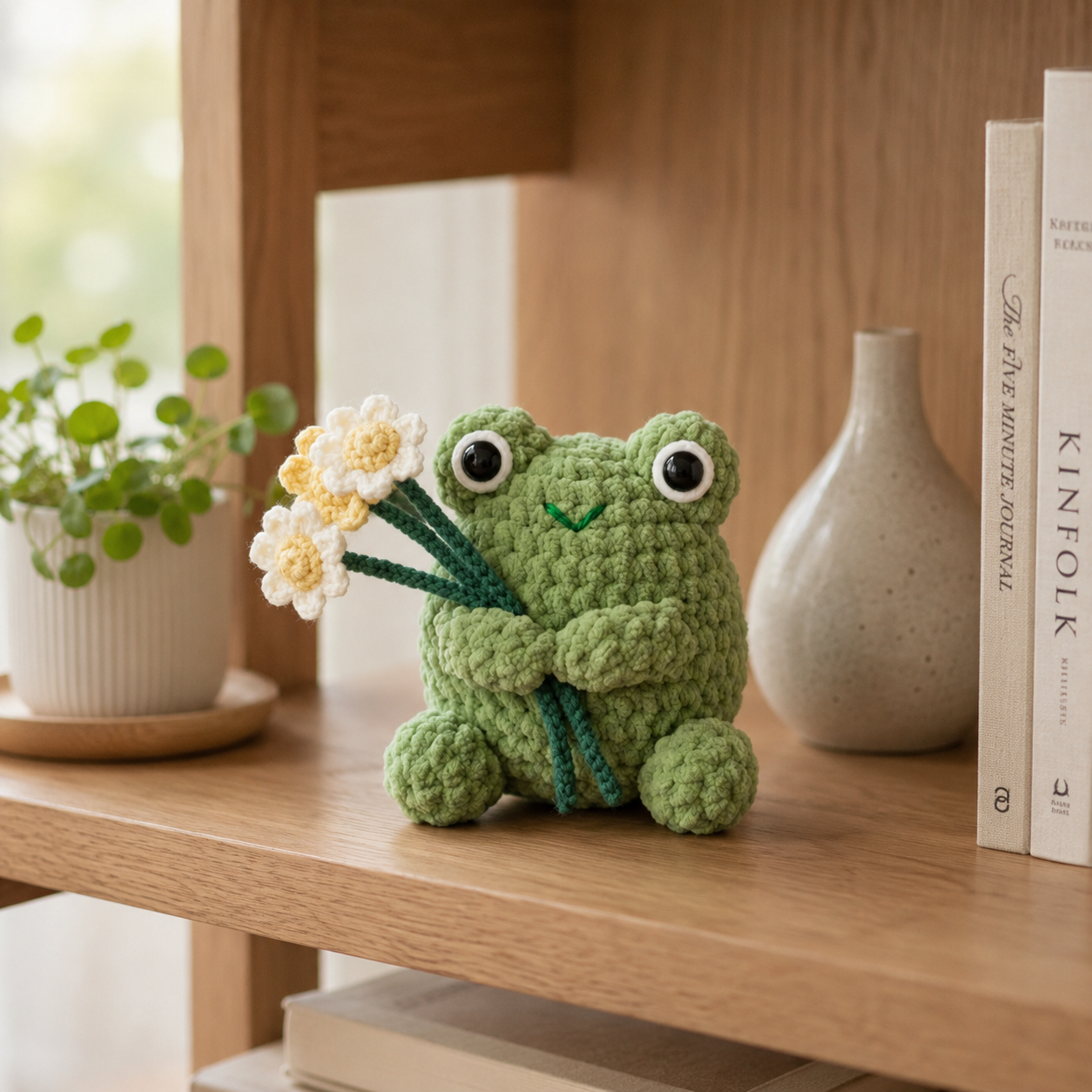 Crochet Frog with Flowers Plush – Handmade Amigurumi Decor