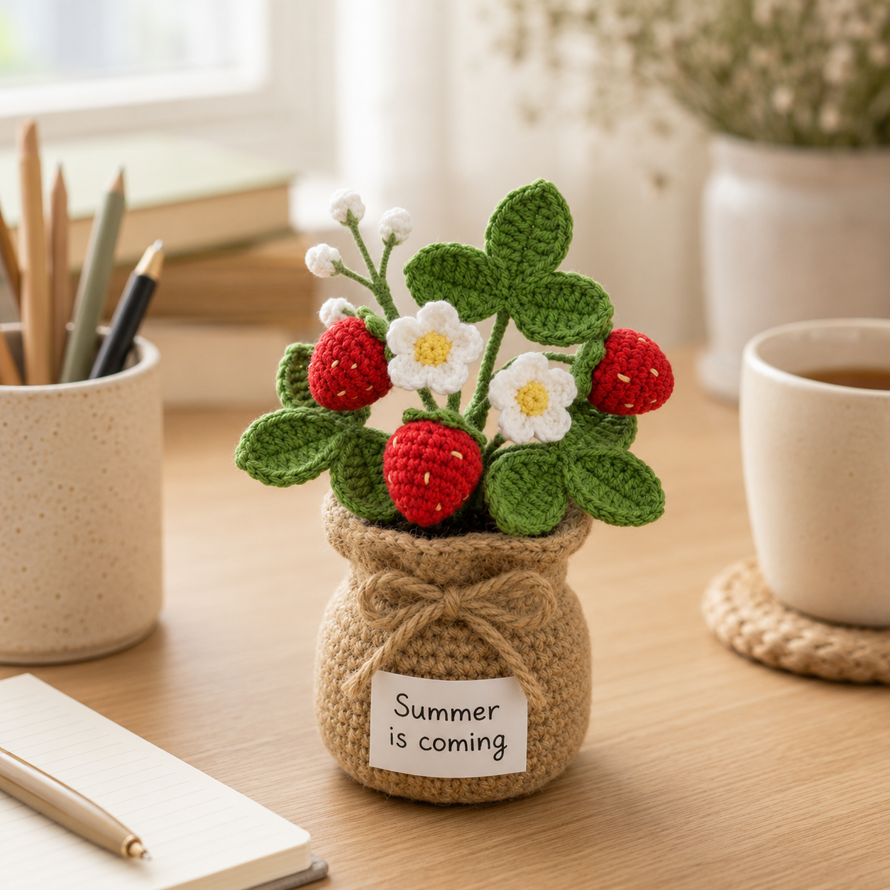 Crochet Strawberry Potted Plants – Handmade Aesthetic Desk Decor