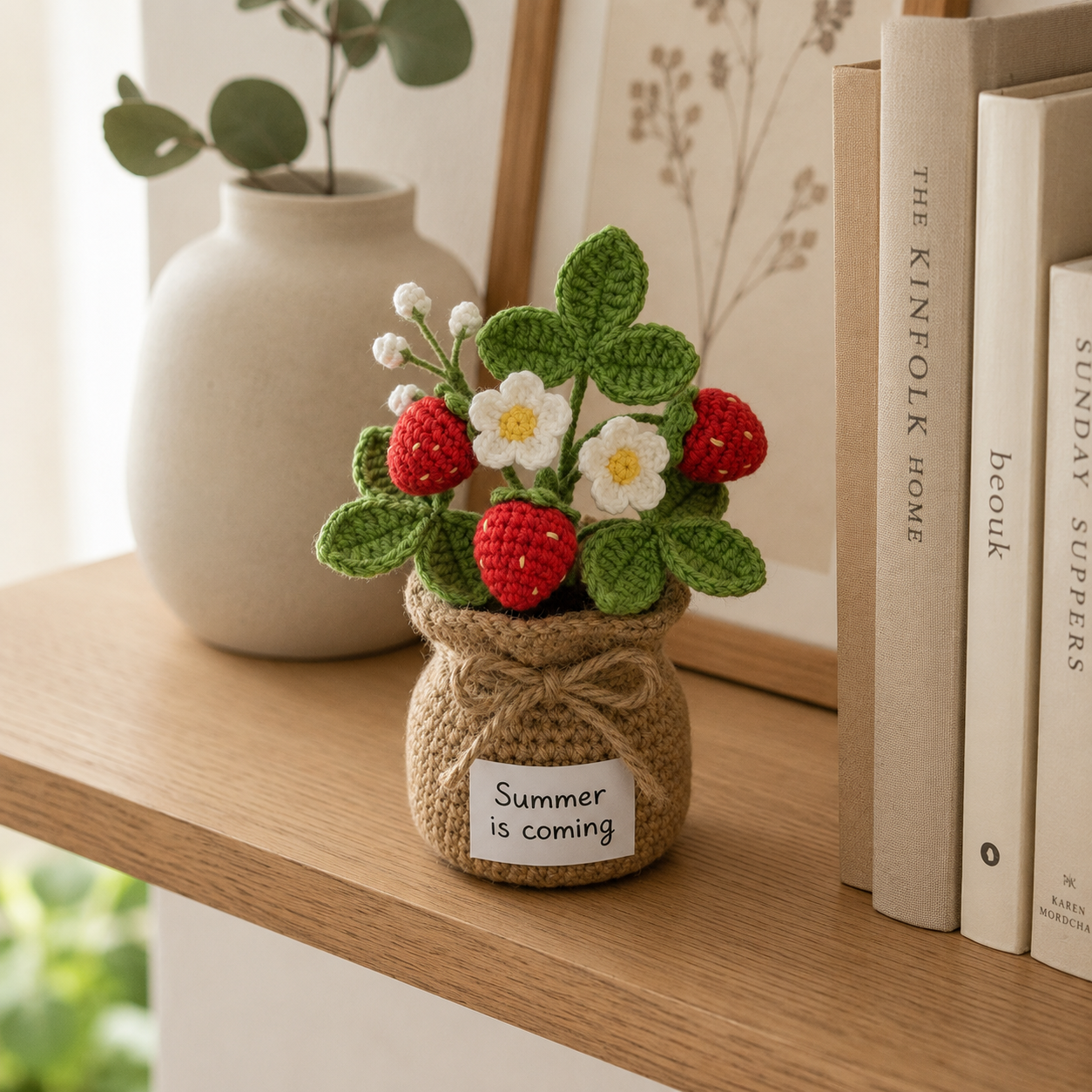 Crochet Strawberry Potted Plants – Handmade Aesthetic Desk Decor