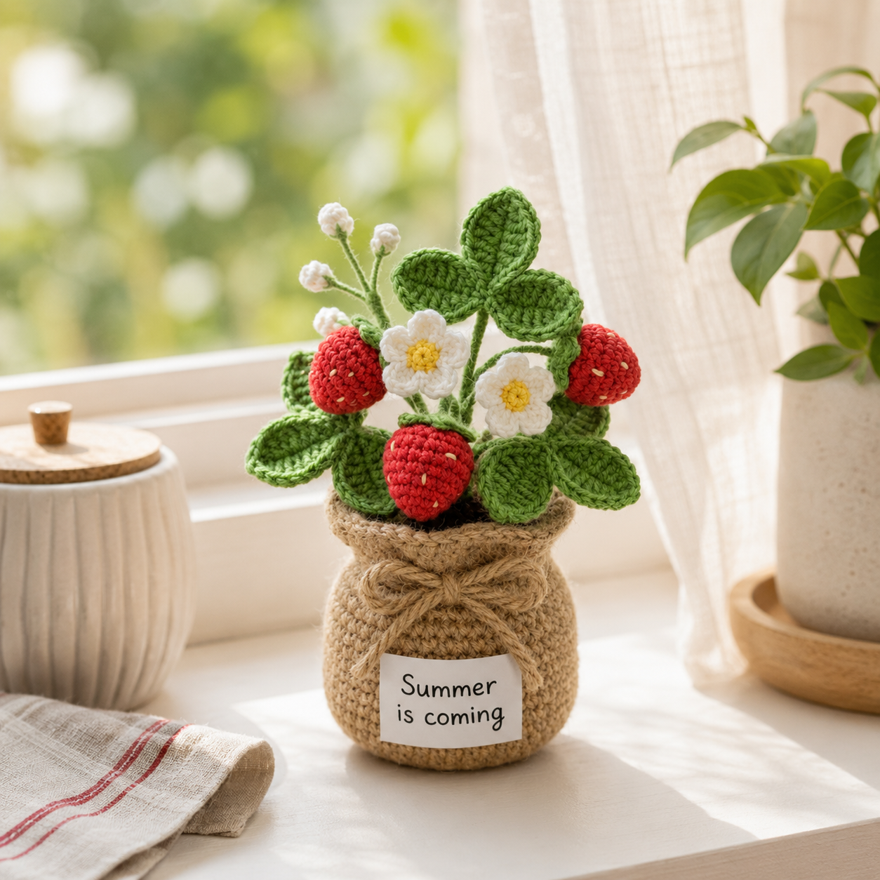 Crochet Strawberry Potted Plants – Handmade Aesthetic Desk Decor