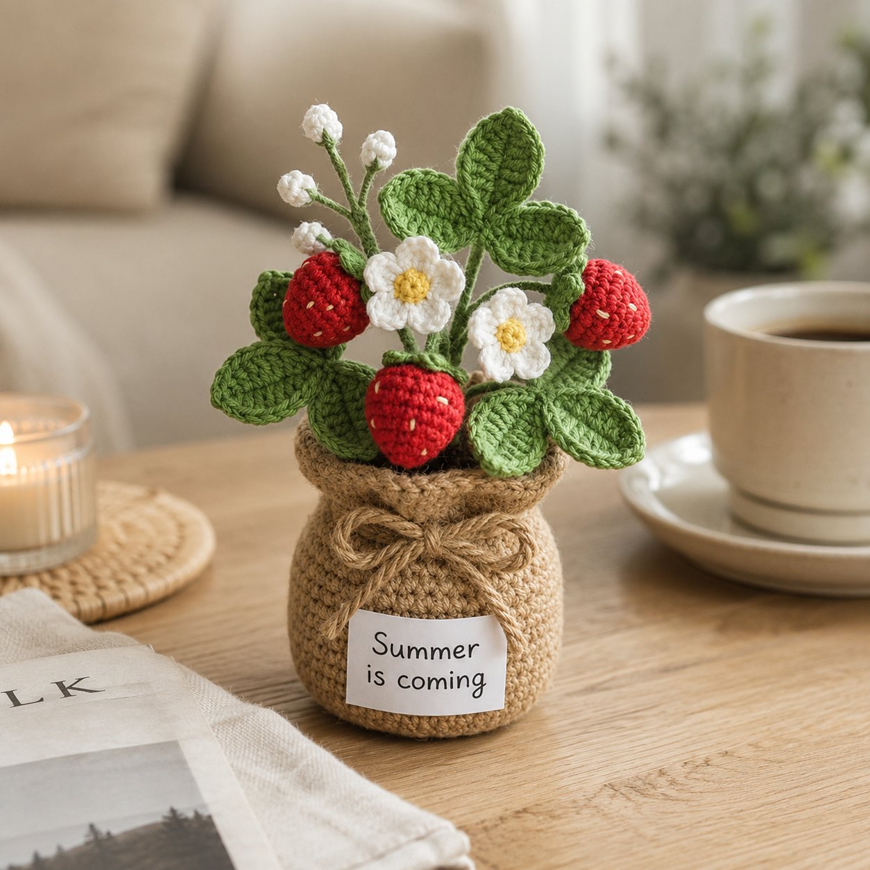 Crochet Strawberry Potted Plants – Handmade Aesthetic Desk Decor