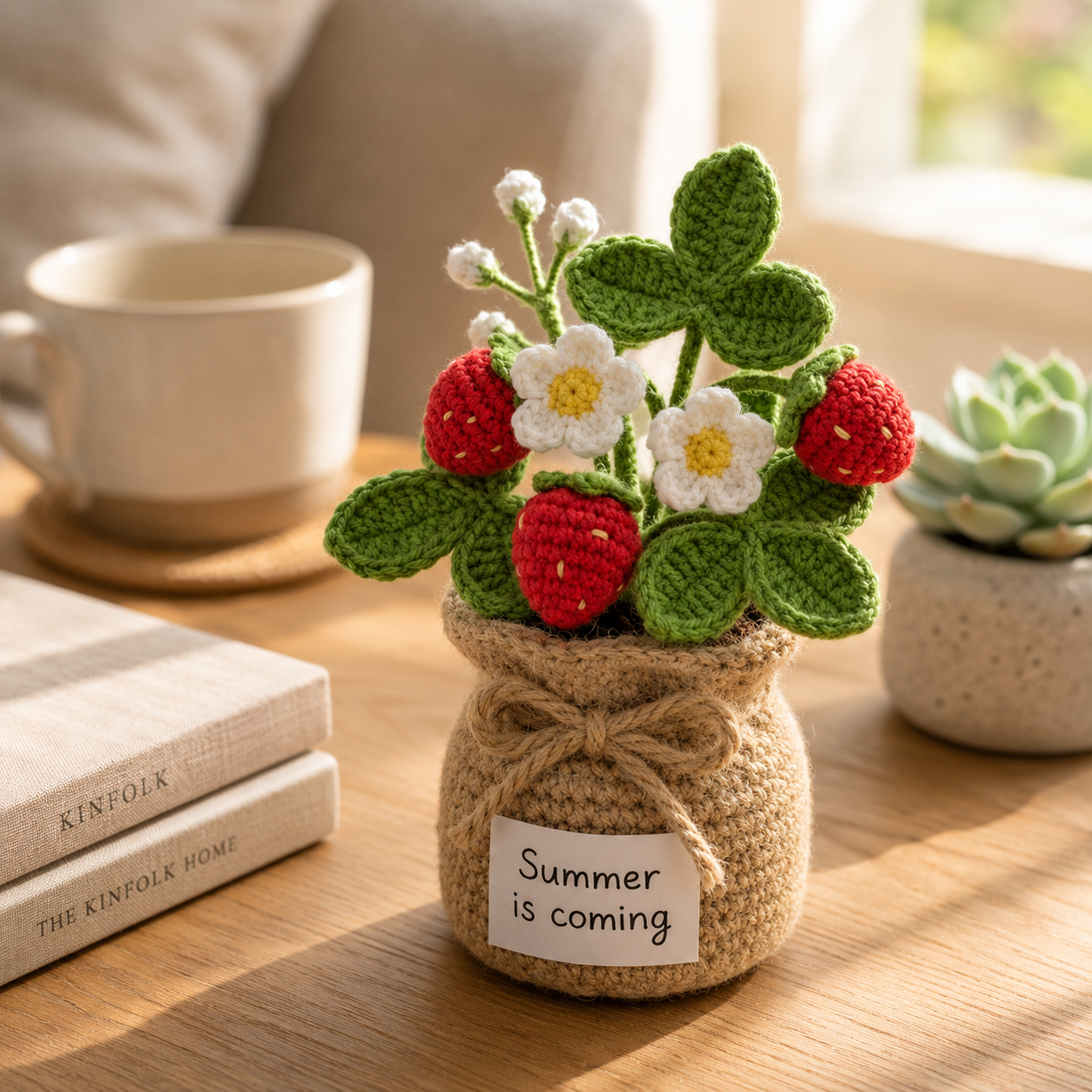 Crochet Strawberry Potted Plants – Handmade Aesthetic Desk Decor