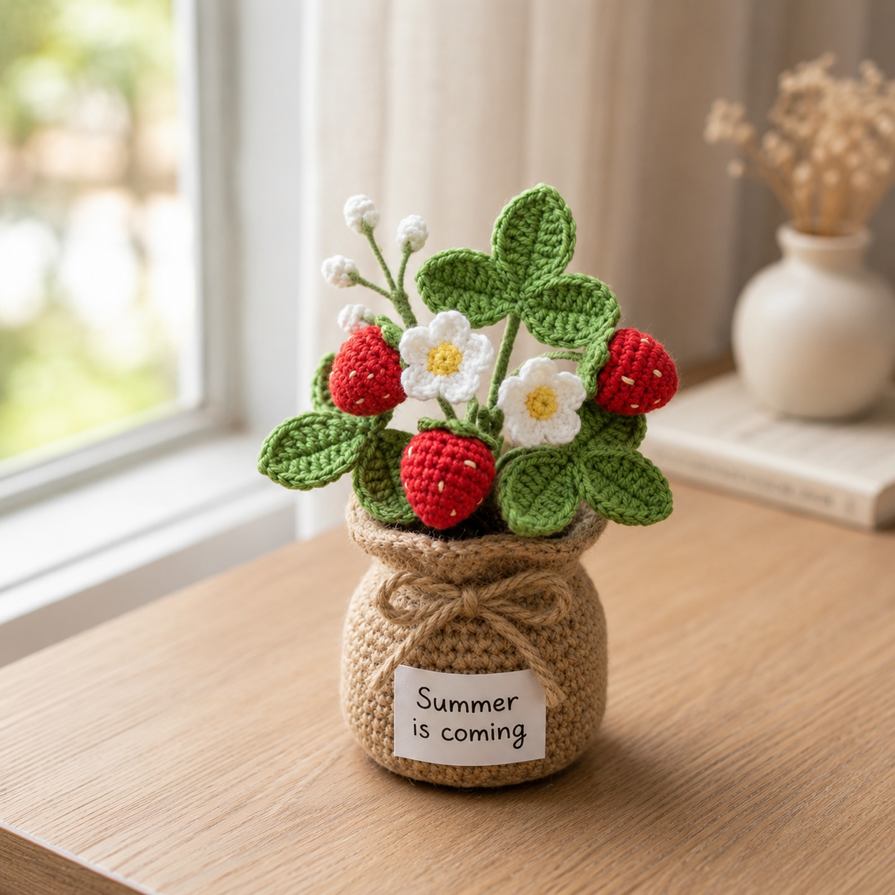 Crochet Strawberry Potted Plants – Handmade Aesthetic Desk Decor