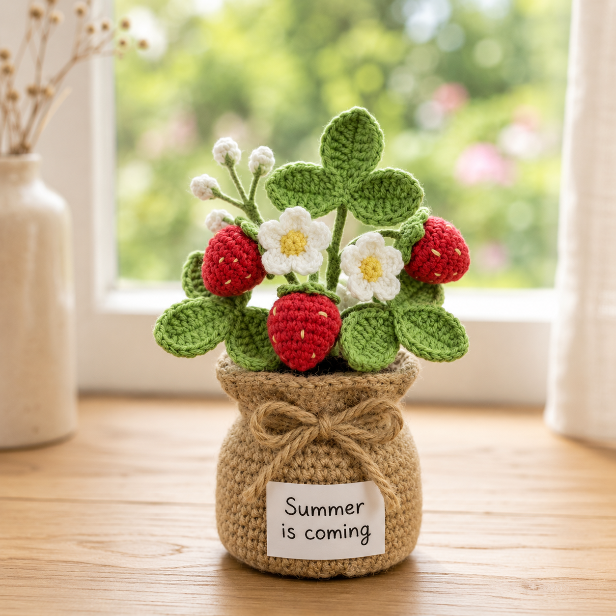 Crochet Strawberry Potted Plants – Handmade Aesthetic Desk Decor