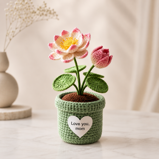 Crochet Lotus Flower Pot – Handmade Zen Desk Decor Gift