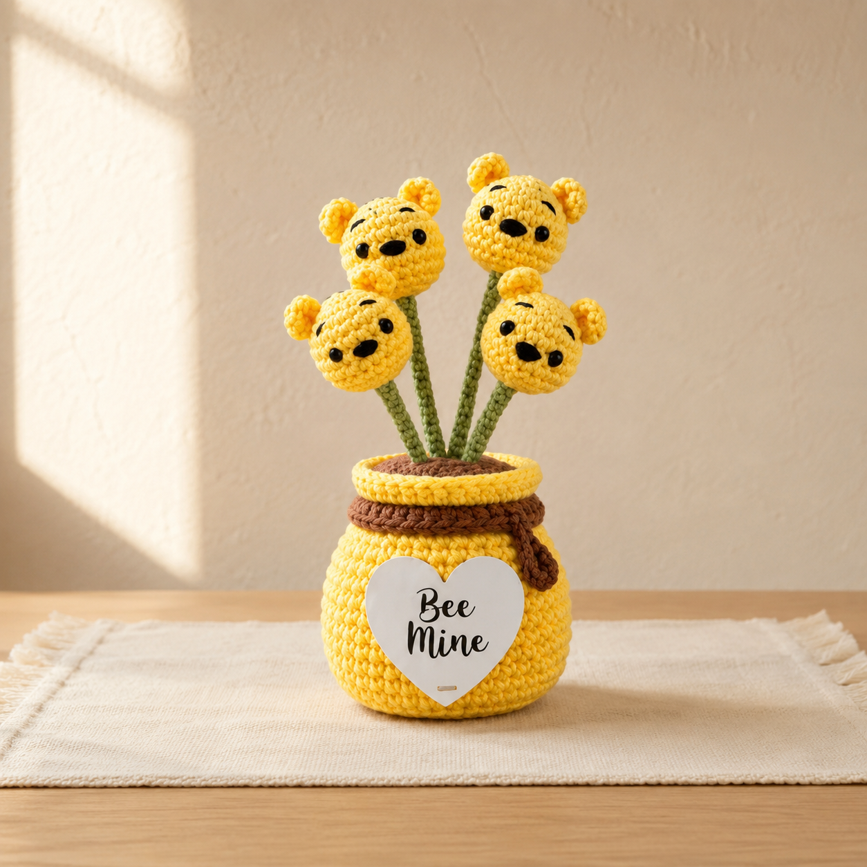 Crochet Bear Flower Pot with Honey Jar – Handmade Bee-Themed Decor