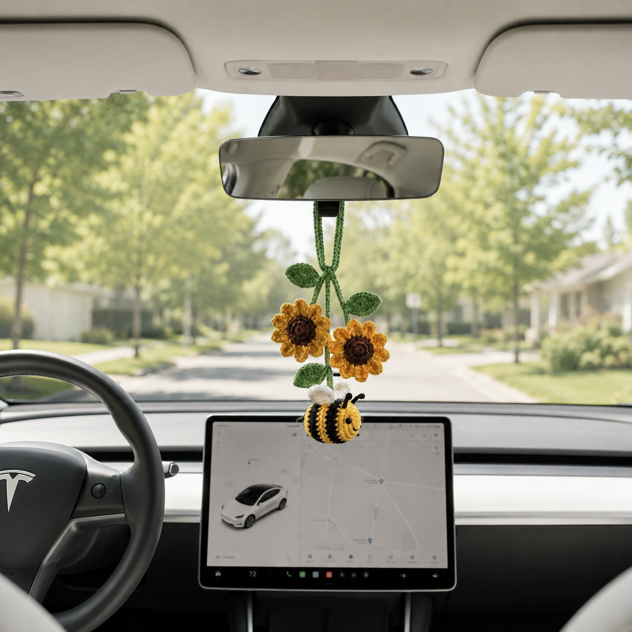 Crochet Bee Car Hanging – Handmade Car Mirror Charm