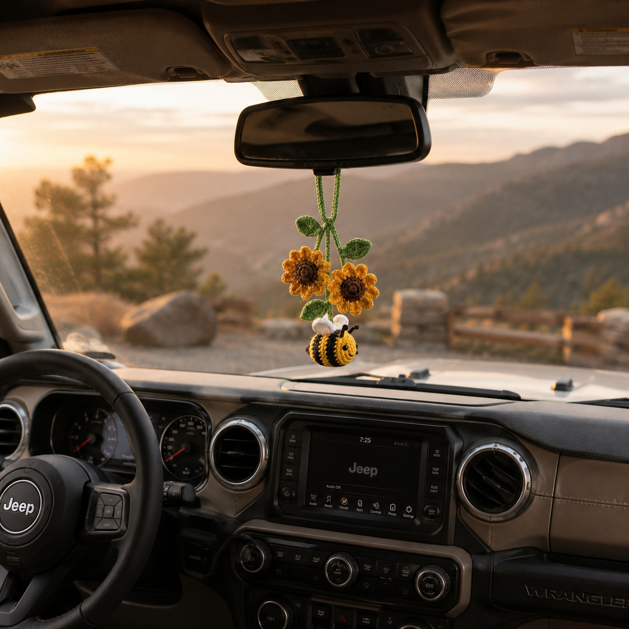 Crochet Bee Car Hanging – Handmade Car Mirror Charm