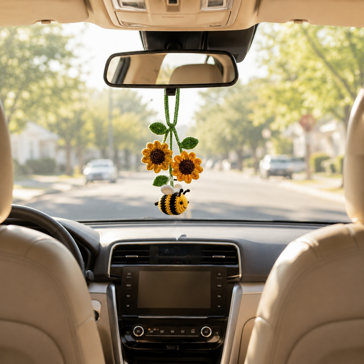Crochet Bee Car Hanging – Handmade Car Mirror Charm