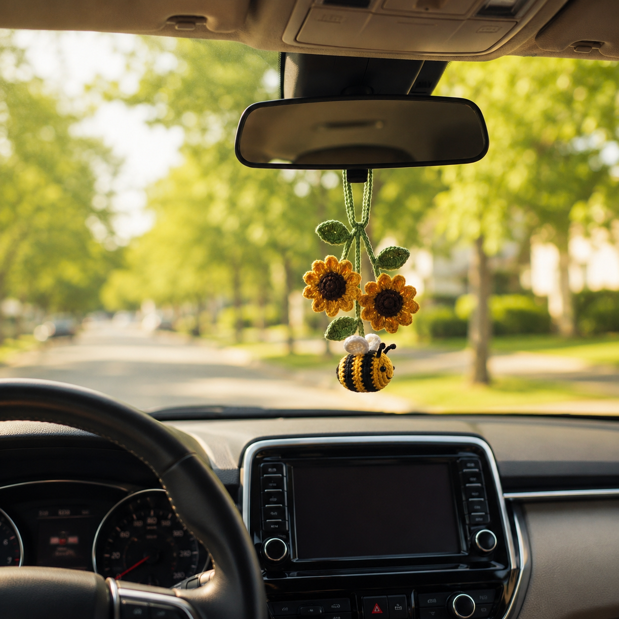 Crochet Bee Car Hanging – Handmade Car Mirror Charm