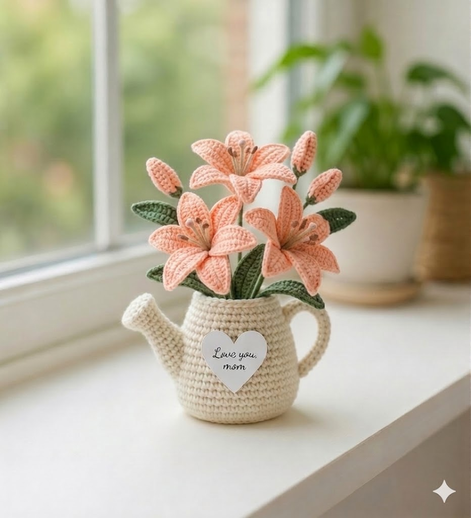 Crochet Flower Pot Watering Can – Handmade Mother's Day Gift for Mom