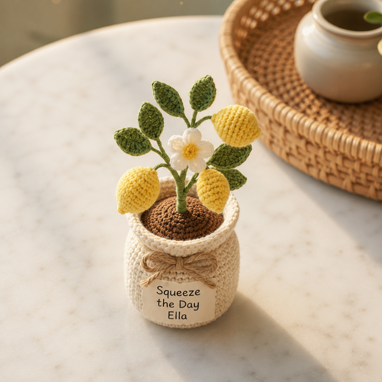 Crochet Lemon Pot – Handmade Personalized Fruit Plant Gift for Mom